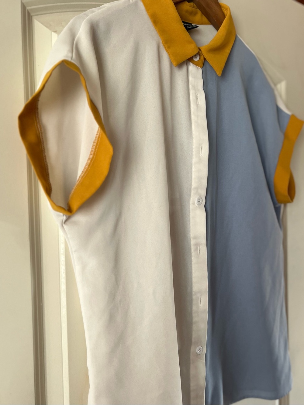 Colorblock Short-Sleeve Shirt - White, Light Blue & Mustard